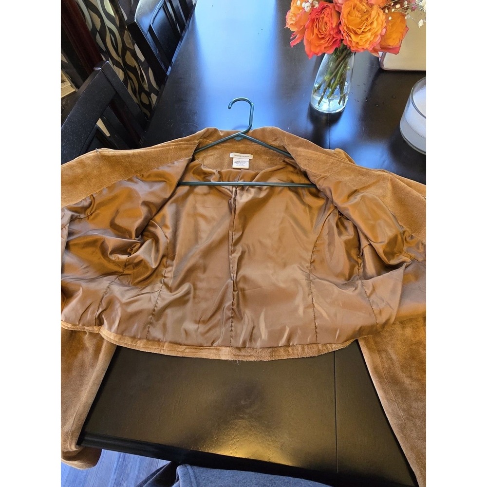 Boston Proper Brown Leather Ruffle Button Jacket Lined Size 8 MPN 83952 - Picture 5 of 8